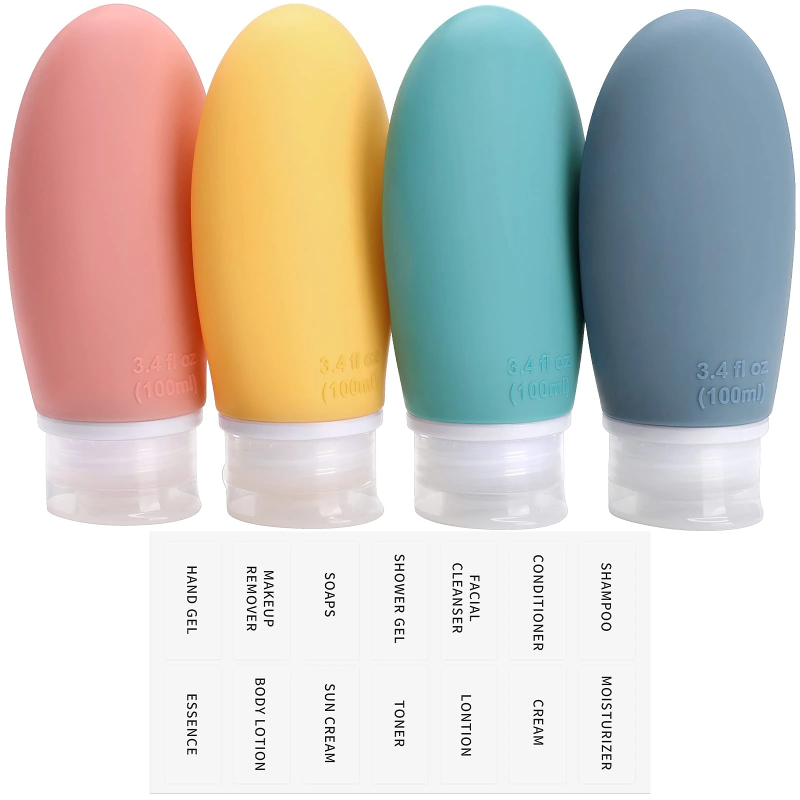 Opret 100ml Silicone Travel Bottle for Toiletries, 4 Pack Leak Proof Refillable Travel Containers Squeezable Travel Essentials for Shampoos, Conditioner and Cream, BPA Free and TSA Approved