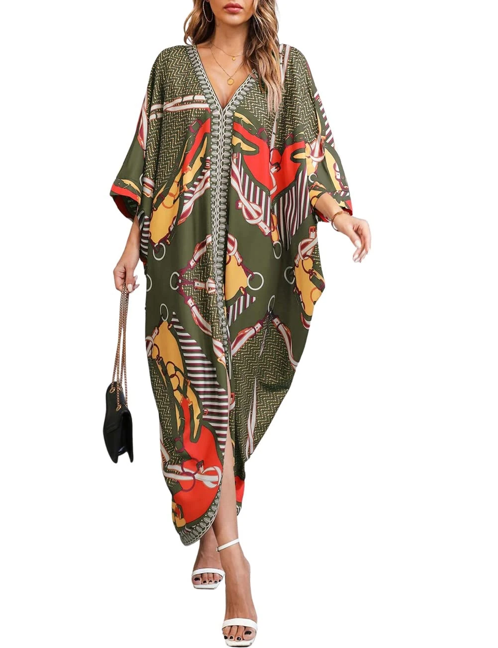 Bsubseach Kaftan Dresses for Women Swimsuit Cover Up Plus Size Caftan Loungewear Beach Coverup Army Green