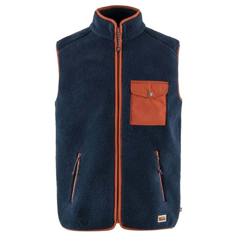 Fjallraven 87073-560-215 Vardag Pile Fleece Vest M Sweatshirt Men's Navy-Autumn Leaf Size S