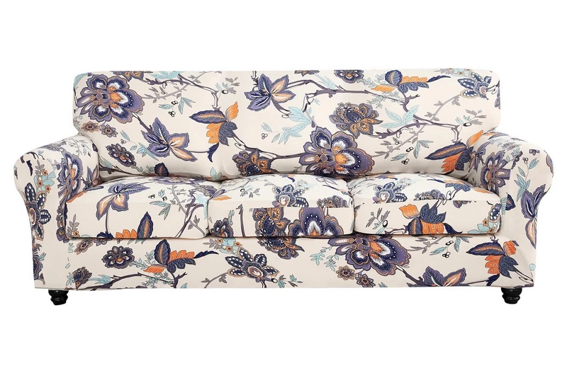SearchI Stretch Sofa Cover Printed Couch Cover, Floral Pattern 4 Pieces Sofa Slipcover with 3 Separate Cushion Cover, Washable Furniture Protector for Living Room(Sofa, Flower Pattern)