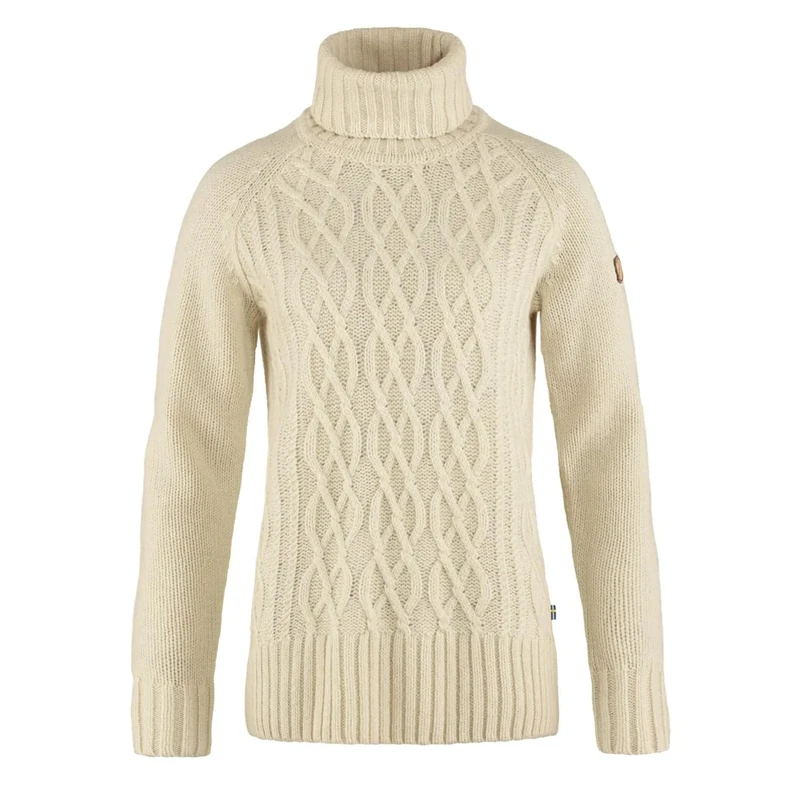 FJALLRAVEN 84793-113 Övik Cable Knit Roller Neck W Sweatshirt Women's Chalk White Size XXS