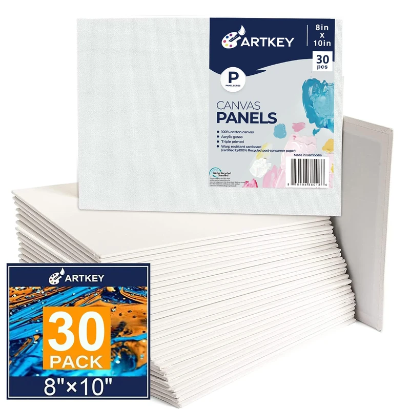 Canvas Panels 8x10 Inch 30-Pack, 10 oz Triple Primed Acid-Free 100% Cotton Paint Canvases for Painting, Blank Flat Canvas Board for Acrylics Oil Watercolor Tempera Paints