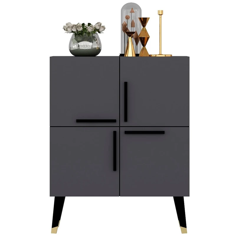 Well Home MOBILIARIO & DECORACIÓN Anthracite Walnut Cabinet with 100% Melamine Coated chipboard, 70x90x35