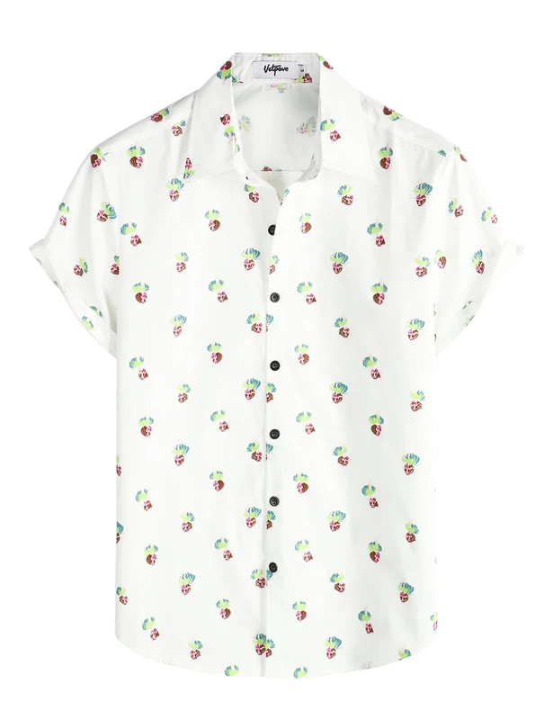 VATPAVE Mens 100% Cotton Hawaiian Flower Shirts Button Down Short Sleeve Beach Shirts Summer Casual Aloha Shirts XX-Large White Cartoon Relaxed fit