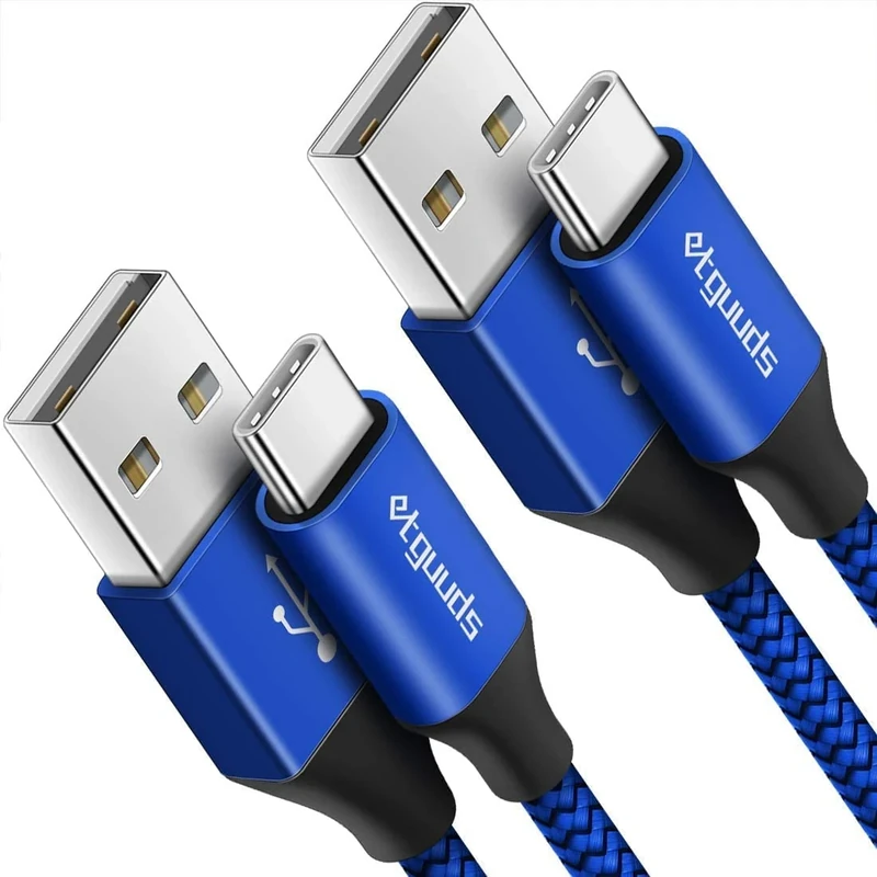 etguuds USB C Cable [2Pack 60CM], USB A to USB C Charger Cable Fast Charging USB-Type C Lead Braided for Samsung Galaxy S23 S21 S20 S10 S9 S8 Plus S10E (Blue)