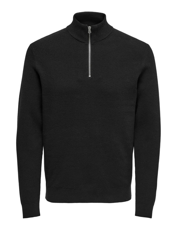 ONLY & SONS Men's ONSPHIL REG 12 Cotton Half Zip Knit NOOS Pullover, Black, XS, Black, X-Small