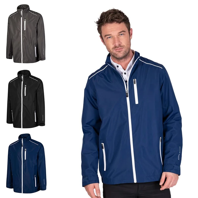 Island GREEN Essentials Mens Golf Full Zip Waterproof Jacket, Navy/White, 3X-Large