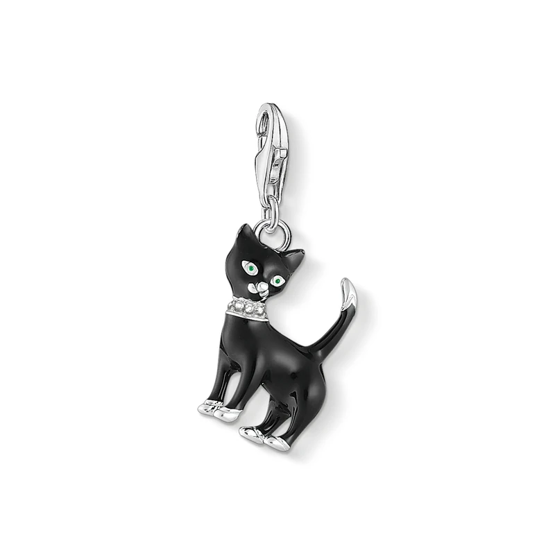 Thomas Sabo Charm pendant cat black 925 Sterling Silver, Cold Enamel