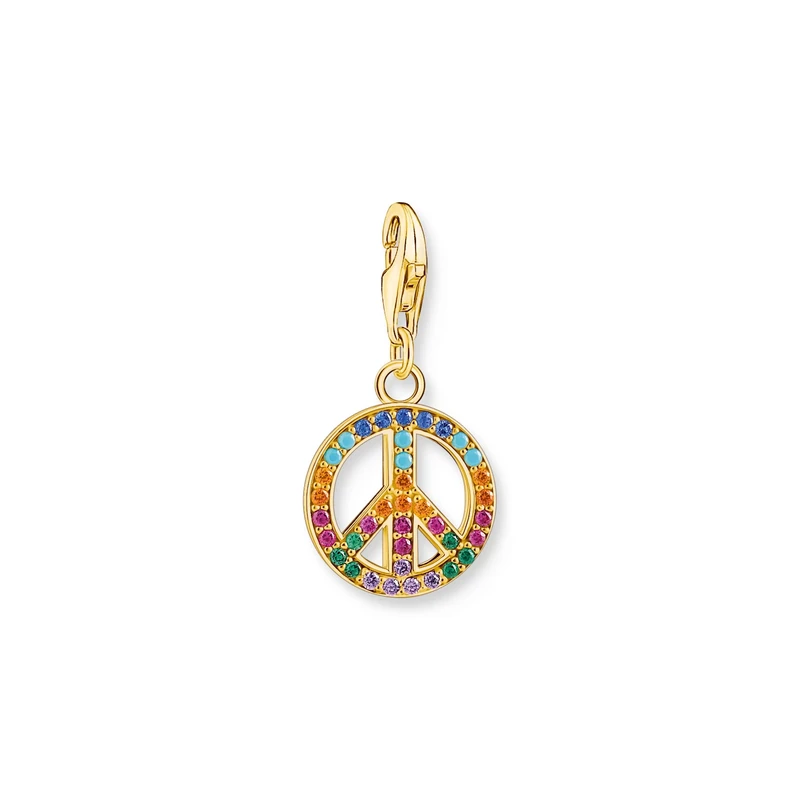 Thomas Sabo Charm pendant peace with colourful stones gold 925 Sterling Silver, 18k Yellow Gold Plating