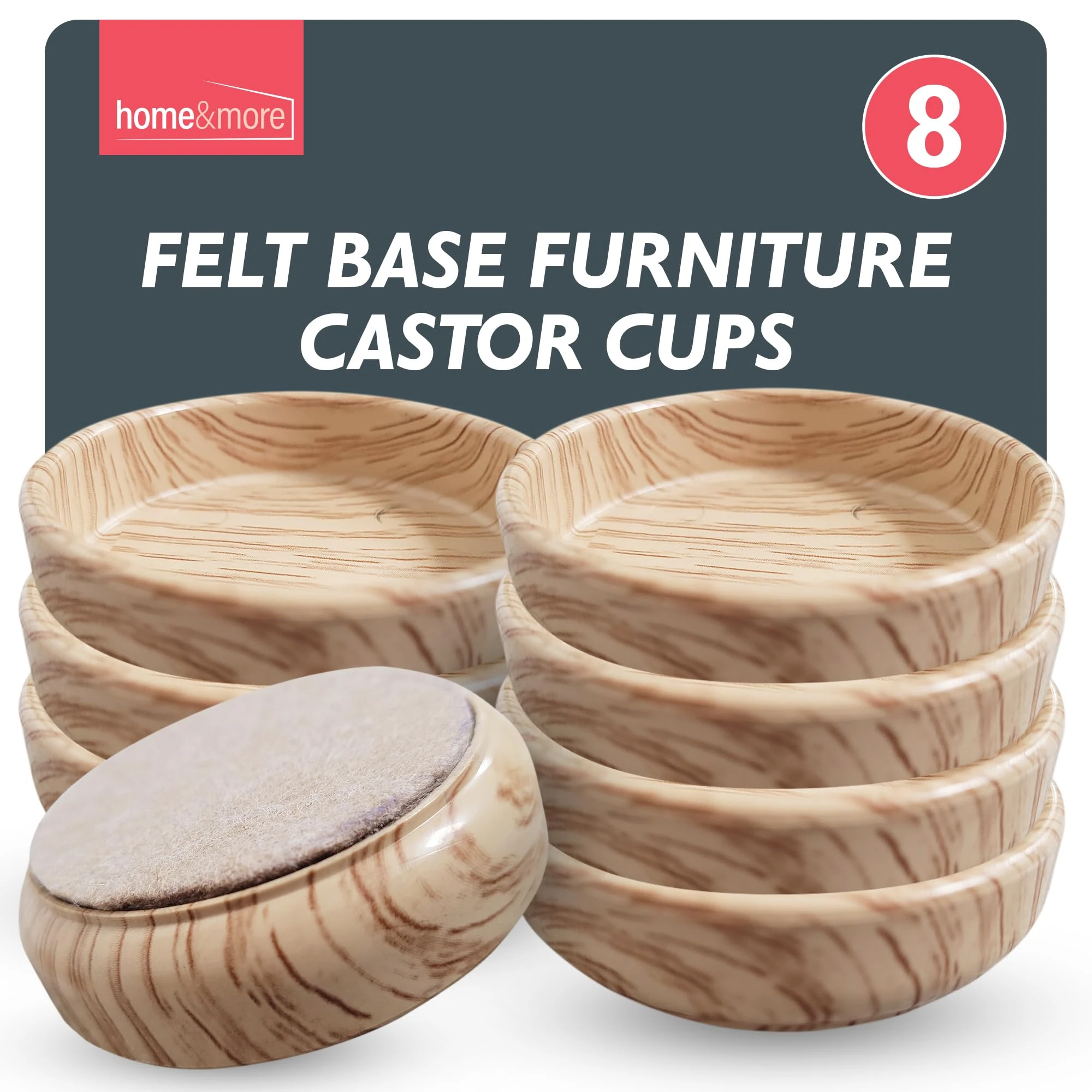 SOL 8pk Felt Base Furniture Castor Cups Non Slip Floor Protectors for Chairs Tables and Sofas Reducing Scratches and Marks on Wooden Laminate and Hard Surfaces for Home Use