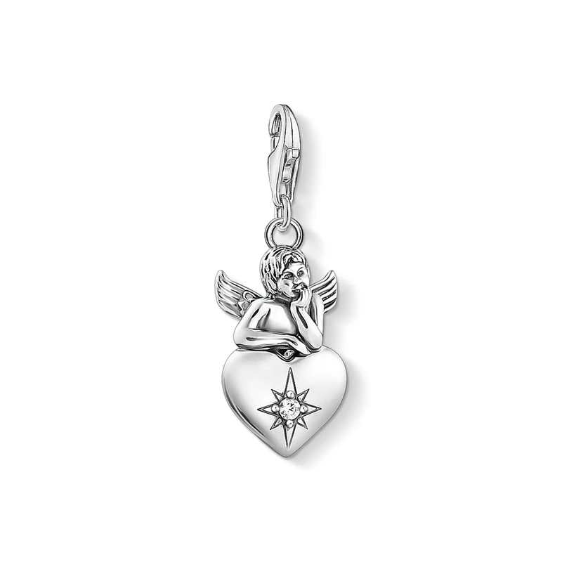 Thomas Sabo Women Charm pendant guardian angel with heart silver 925 Sterling Silver, Blackened 1735-643-14