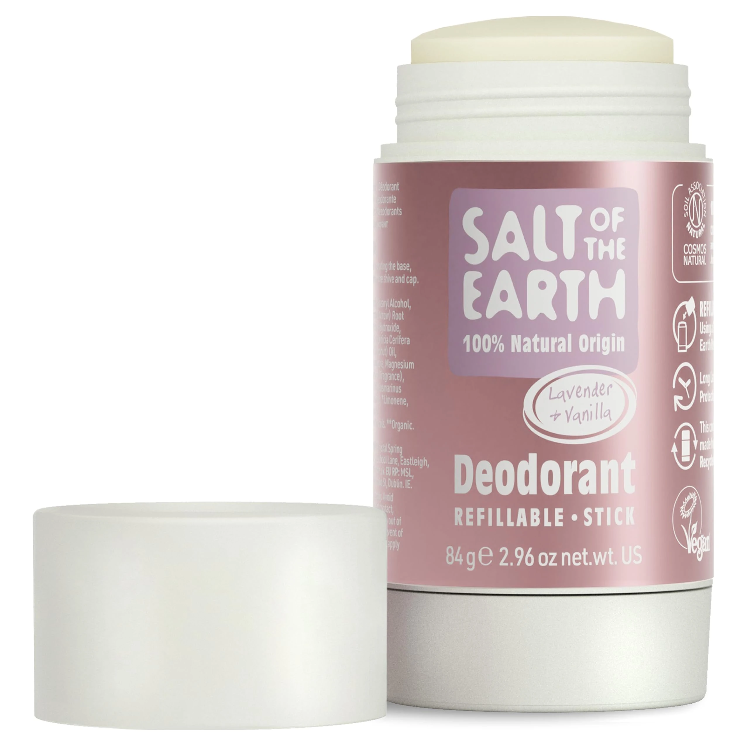 Salt of the Earth - Refillable Natural Deodorant Stick - Lavender & Vanilla - Aluminium Free with 100% Natural Origin Ingredients, Vegan & Long Lasting Protection for Women, Men & Kids - 84g