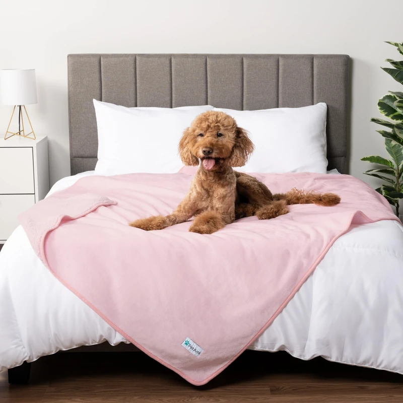 PetAmi Waterproof Dog Blanket Sherpa Fleece, Waterproof Pet Blanket for Medium Large Dogs, Reversible Cat Throw Bed Couch Sofa Furniture Protector, Soft Plush Microfiber (Queen 90x90, Pink)