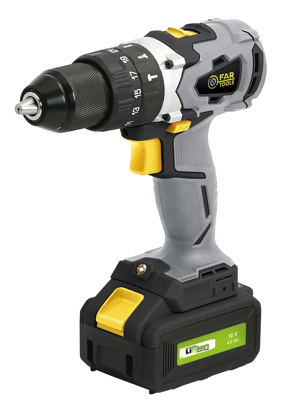 Fartools LI 55N Drill/BRUSHLESS 18V Screwdriver, 2 Batteries 4, 0plus2.0Ah li-ion, max 55Nm, 2 Speed Mecha, Metal Chuck.13mm, LED, case