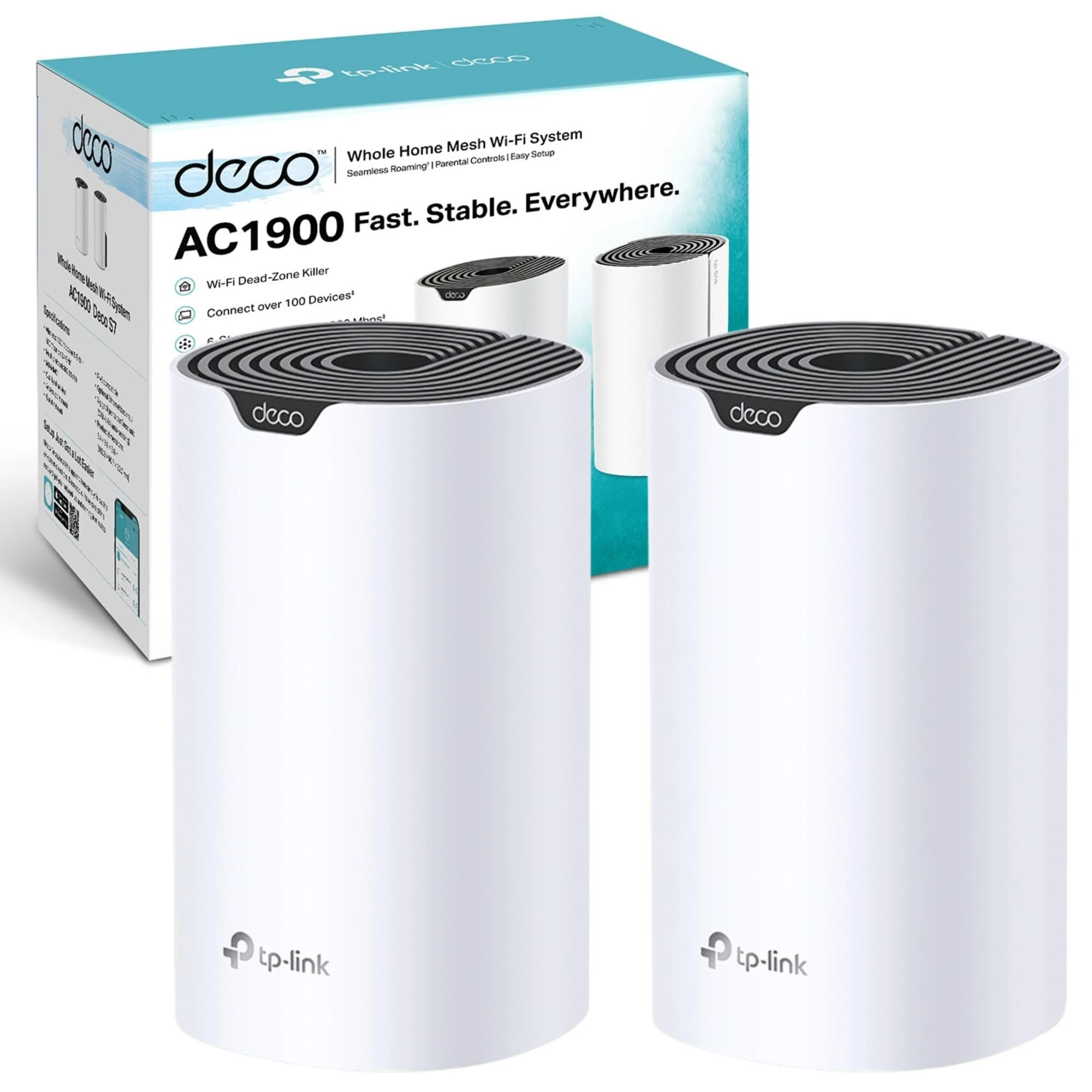 TP-Link Deco S7(2-pack) AC1900Mbps Whole Home Mesh WiFi System, Dual-Band WiFi Extender Booster with Gigabit Ports, Coverage up to 3,900 ft2, Connect up to 150 devices, 1.2 GHz CPU, Parental Control