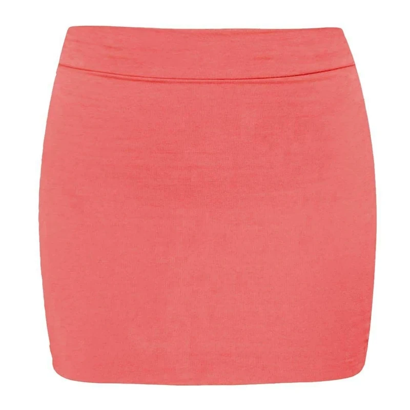 Womens Plain Stretch Bodycon Short Mini Office Ladies Pencil Skirt Size 8-26 (Coral, 12-14)