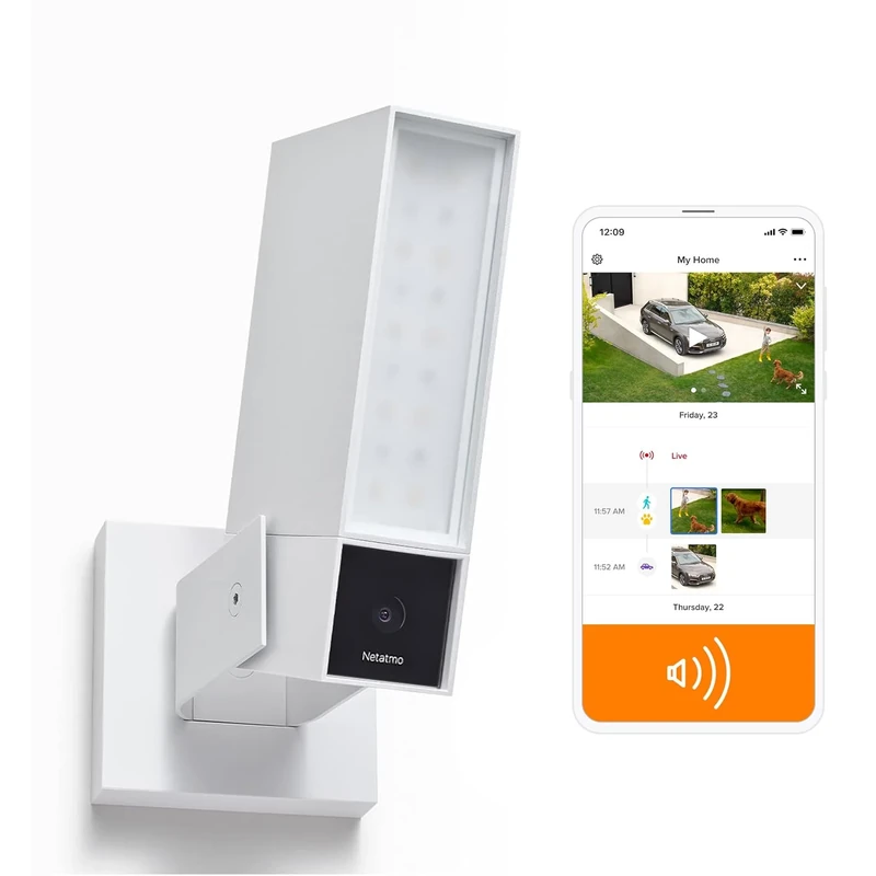 Netatmo Outdoor Smart Surveillance Camera with 105 Decibel Siren, Wi-Fi, Built-in Lighting, Motion Detection, Night Vision, No Subscription, White, NOC-S-W-UK