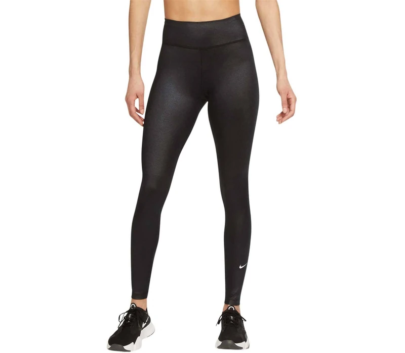 NIKE Women's One Dri Fit Mv Shne Mr Compression Pants, Black/White, S