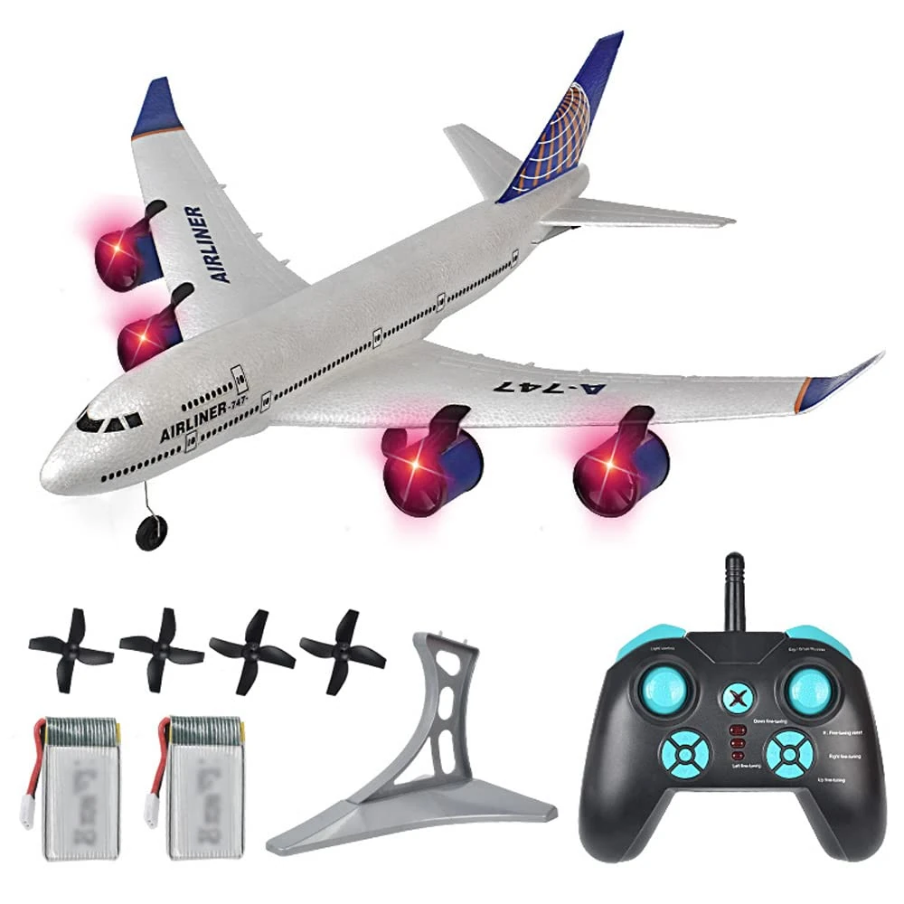 HEBXMF Simulation A-747 Passenger Aircraft 2.4G Rc Aircraft Glider, 360° Rollover, Automatic Gyroscope Balance Plane, 3-channel Fixed-wing RC Airplane Toy With LED Searchlight