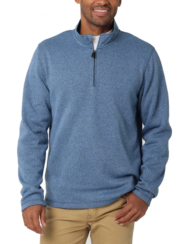 Wrangler Authentics Men's Long Sleeve Fleece Quarter-Zip Shirt, Riviera, Large