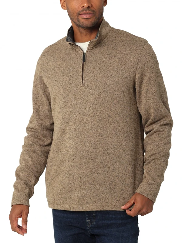 Wrangler Authentics Men's Long Sleeve Fleece Quarter-Zip Shirt, Petrified Oak, S