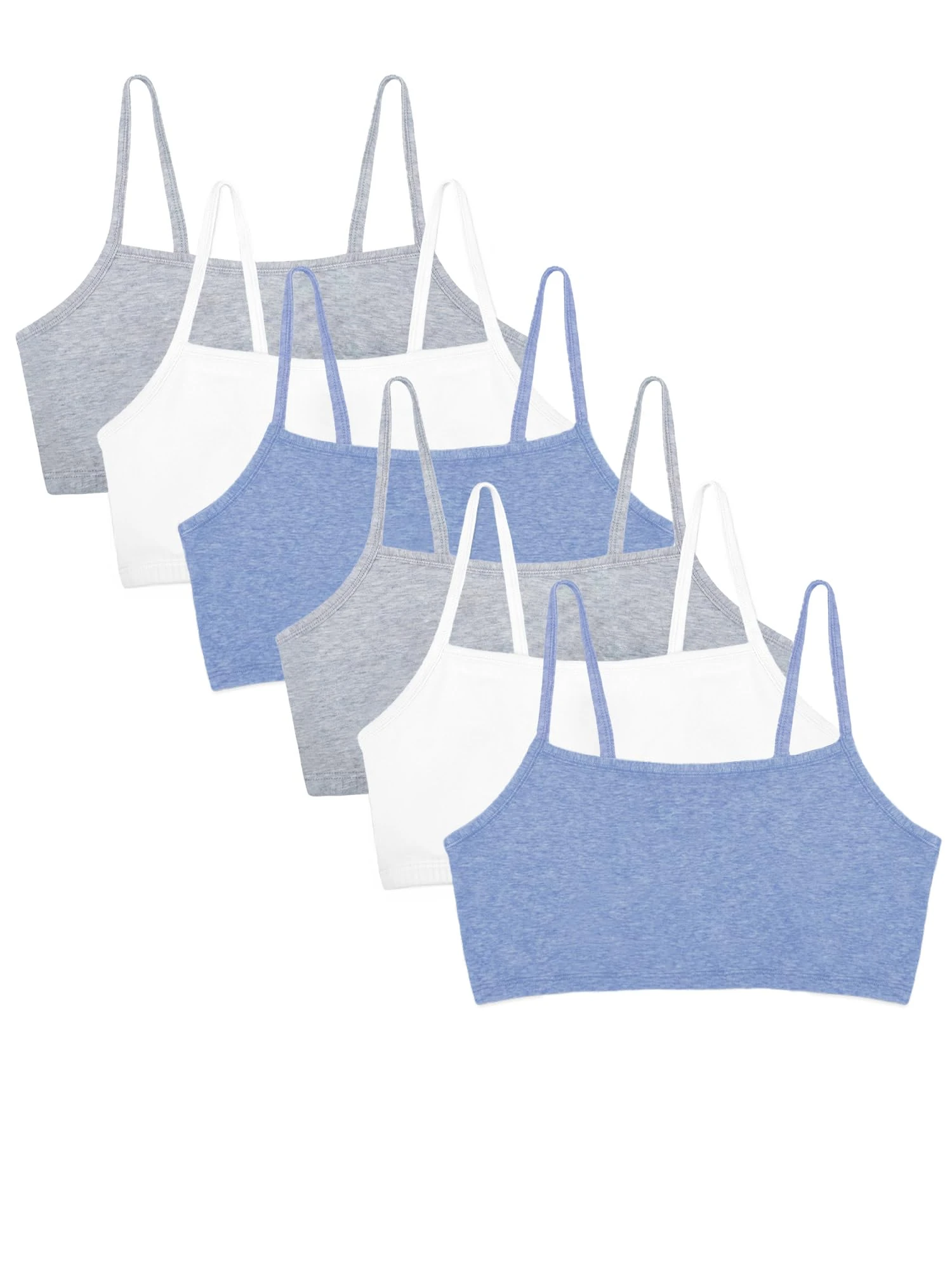 Fruit of The Loom Women's Sport-bh mit Spaghettiträgern, Baumwolle, Vorteilspack Bra, Heather Grey/Heather Grey/White/White/Heather Blue/Heather Blue, (Pack of 6) , 8 UK (size 34)