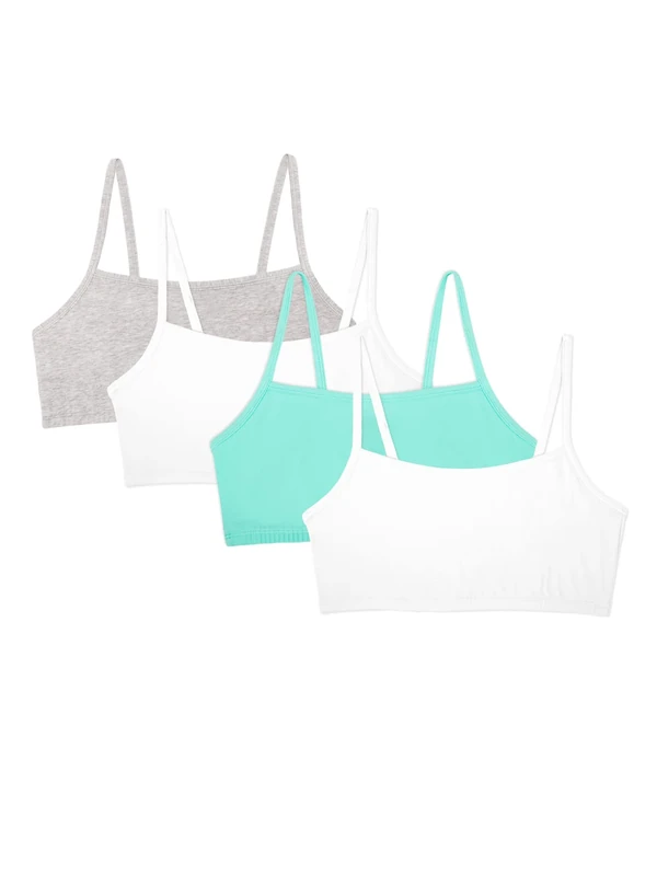 Fruit of the Loom Women's Spaghetti Strap Cotton Pullover Sports Bra Value Pack, Mint chip/White/Grey Heather/White, 6 (Pack of 4)