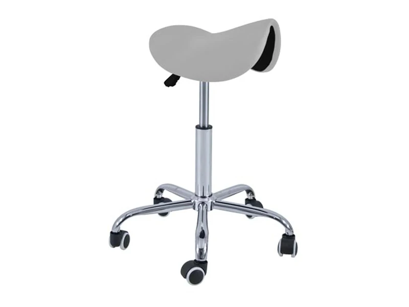 QUIRUMED Pony Stool 5 Wheels, Chrome Base, Silver Colour, Upholstered in Leatherette, Height Adjustable, Lightweight, Ergonomic Design, Rotary, Up to 150 kg