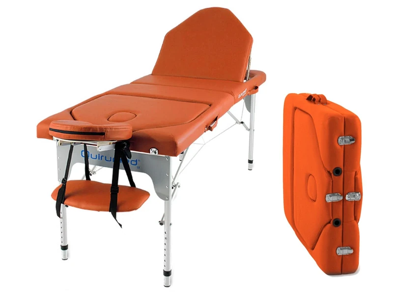 Quirumed Aluminium Folding Table 186 x 66 cm with Double Folding Backrest Orange