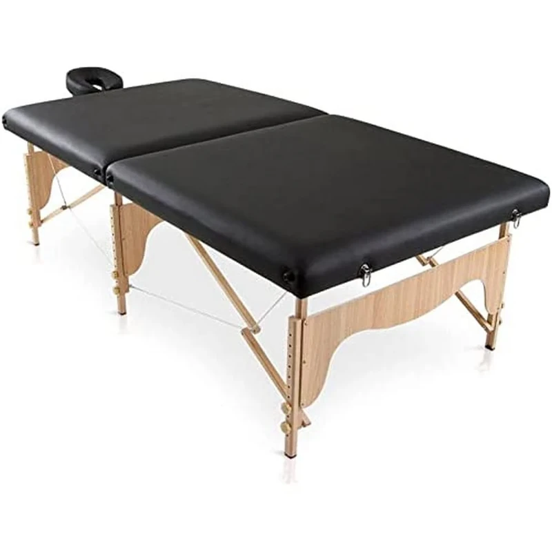 QUIRUMED BOBATH folding wooden table, 200 x 107 cm, special width, black, leatherette, portable, removable head, adjustable height, up to 180 kg