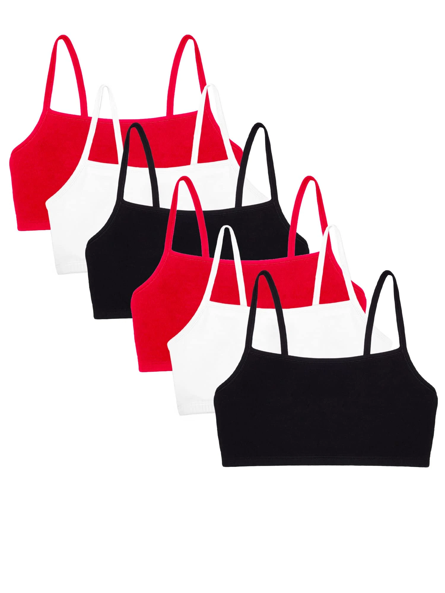 Fruit of The Loom Women's Sport-bh mit Spaghettiträgern, Baumwolle, Vorteilspack Bra, Black/Black/White/Red/Red/Hot/Red, 6 (Pack of 6)
