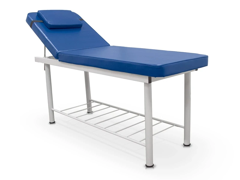 Quirumed Fixed massage table, 2 bodies, with steel frame, blue, leatherette, facial hole, cushion, roll holder, bottom tray, up to 180 kg