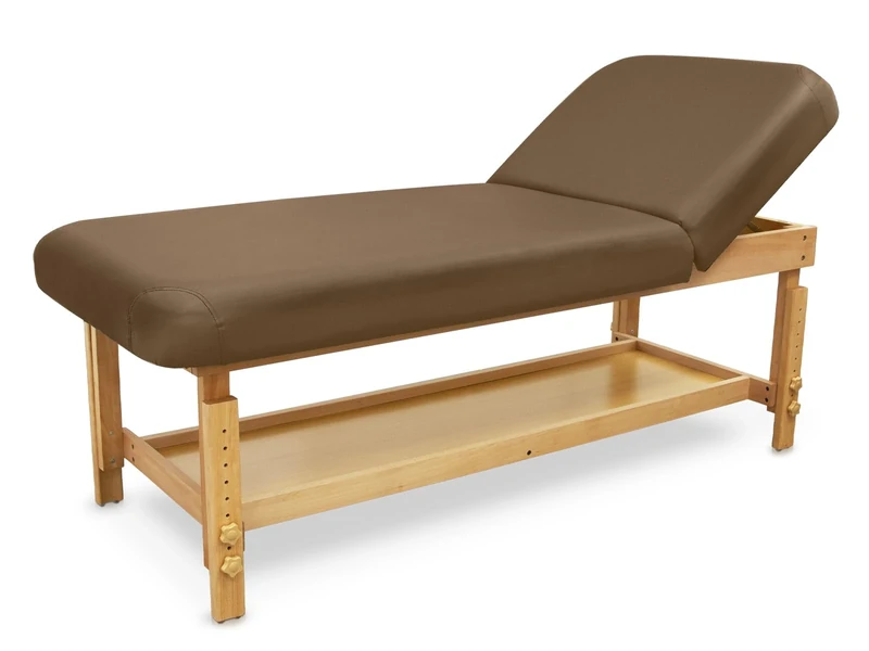 Quirumed Massage Table, Made of Wood, SPA, with Backrest, Light Brown, Leatherette, High Density Padding, Height Adjustable, with Backrest, Height Adjustable