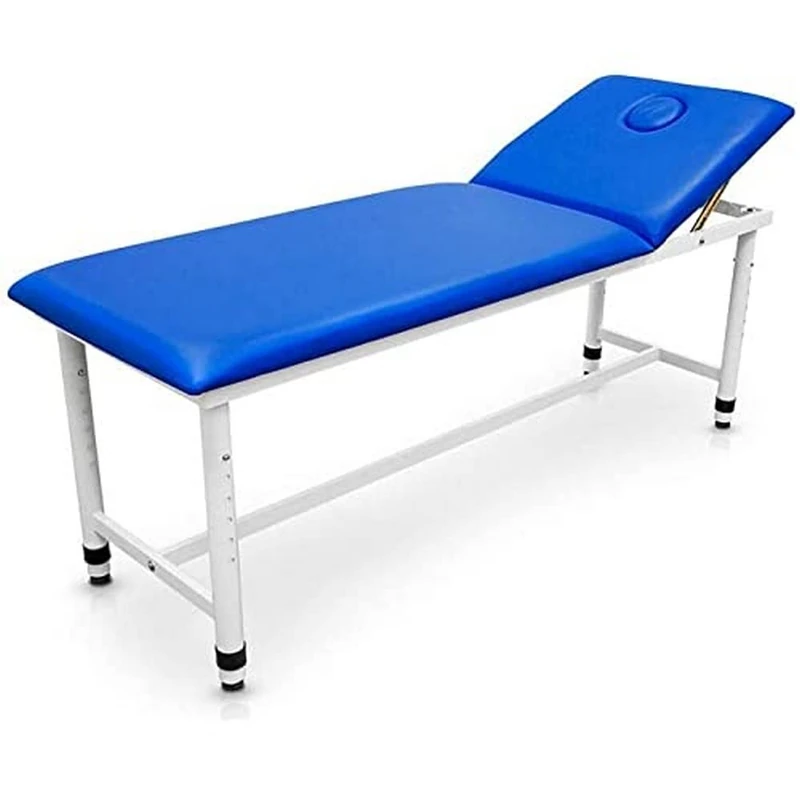 QUIRUMED Fixed Stretcher, Height adjustable, Blue, 185 x 62 cm, Steel, Leatherette, Folding backrest, Face hole, Legs adjustable to unevenness of the floor, Up to 120 kg