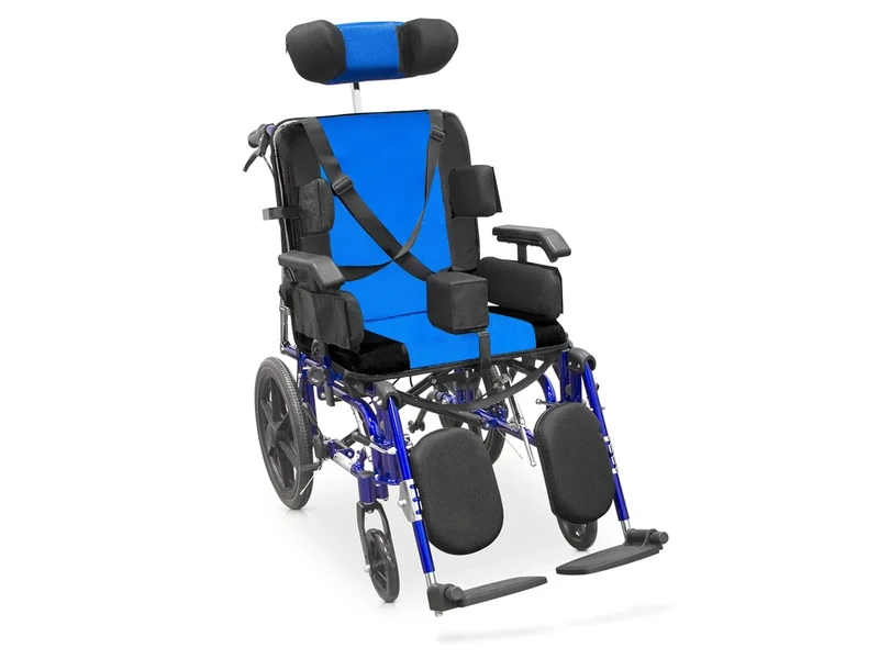 QUIRUMED Neurological Wheelchair, Seat Width 46 cm, Extendable, Aluminium, Folding, Handle Brakes, Anti-tip, Clamping Harness, Adjustable Head