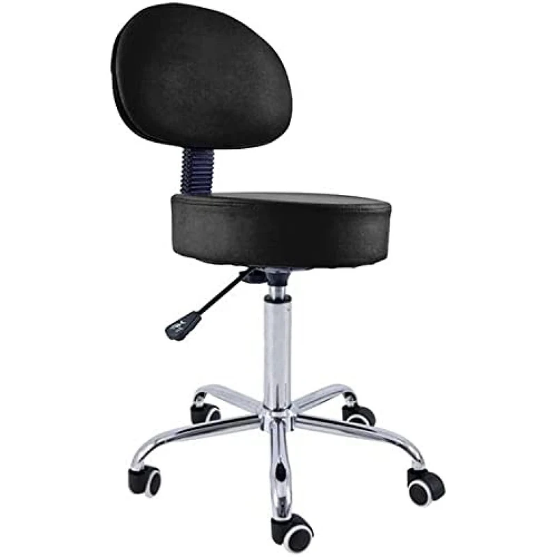 QUIRUMED Stool with Backrest, Chrome Base, 5 Wheels and Black Gas Lift