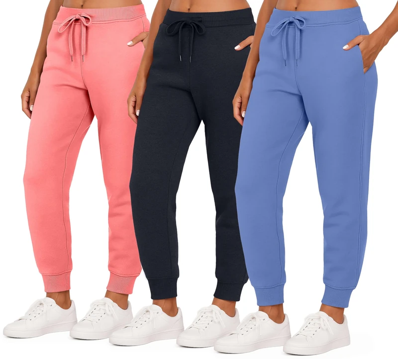 3 Pack: Women’s Fleece Jogger Trousers Sweatpants Tracksuit Running Bottoms French Terry Running Sports Lounge Active Ladies Warm Sweat Jogging Track Pants Casual Athletic Camo Pockets - Set 11, XL