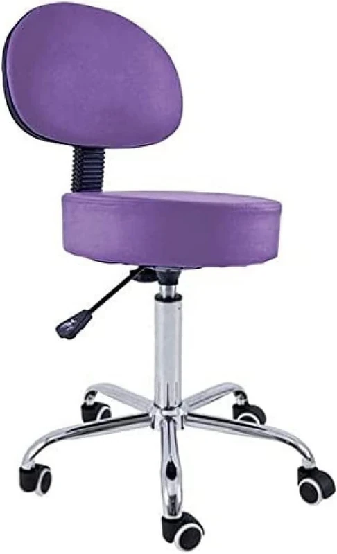 QUIRUMED Stool with Backrest, Chrome Base, 5 Wheels and Purple Gas Lift - Image 1