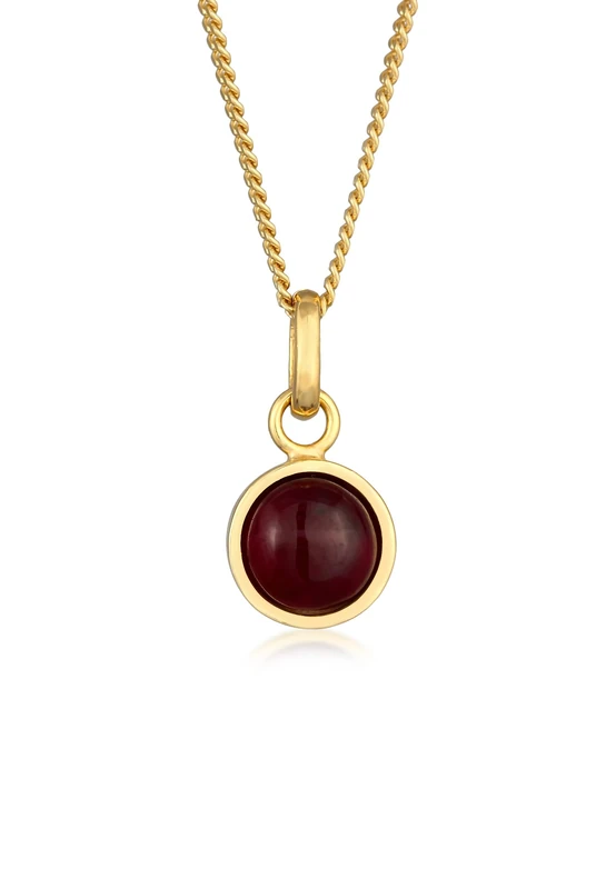 Elli Necklace Ladies Solitaire Basic Round with Garnet Gemstone in 925 Sterling Silver Gold Plated