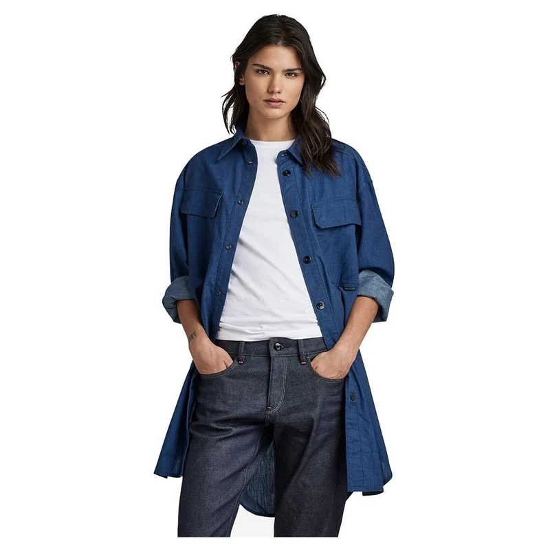 G-Star Women's Oversized Flap Pocket Shirt Evergreen, Blue (rinsed D22921-D309-082), XS