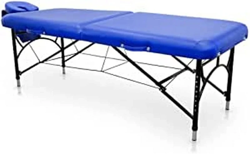 Quirumed Easy Force Aluminium Folding Massage Table, Blue, Massage Table, Leatherette, High density padding, Height adjustable, Removable headrest, Lightweight, Up to 210 kg