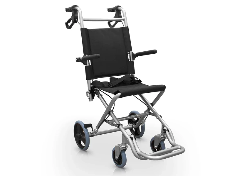 QUIRUMED Folding Wheelchair, Special for Home, for Transportation, Aluminium, Lightweight, Folding Armrests, Folding Footrests, Handle Brakes, with Belt, Up to 120 kg