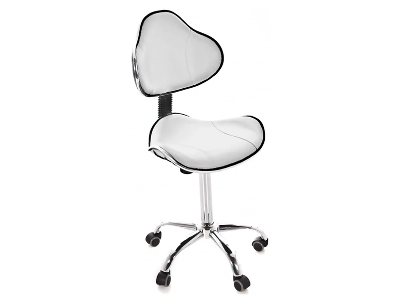QUIRUMED Ergonomic Stool with Gas Lift, Base with 5 Wheels, White, Height Adjustable, Chrome Steel Frame, Leatherette, Aesthetics, Physiotherapy, Medical Centers, Office