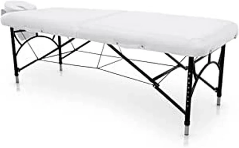 Quirumed Easy Force Aluminium Folding Massage Table, White, Massage Table, Leatherette, High Density Filling, Height Adjustable, Removable Head, Lightweight, Up to 210 kg