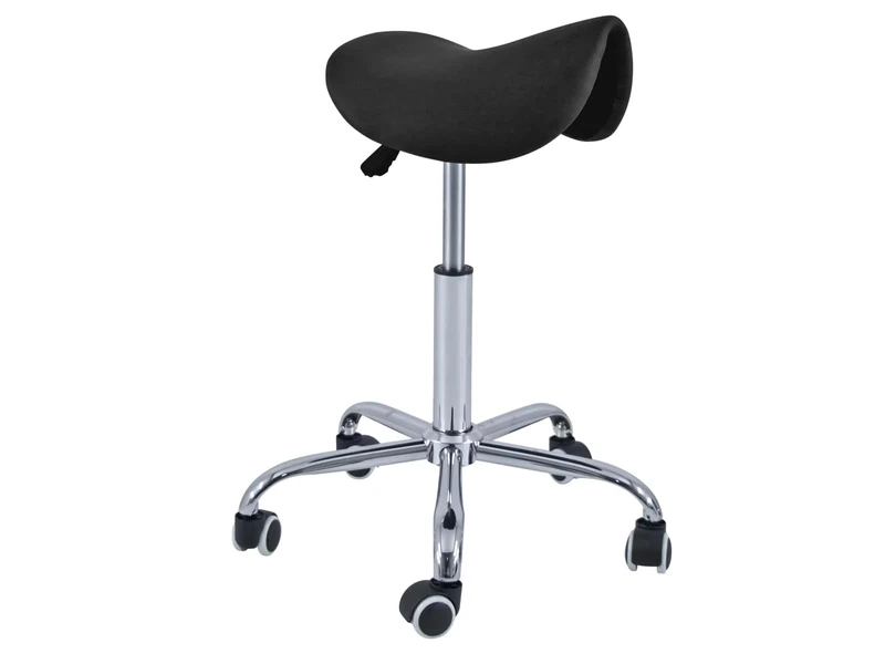 QUIRUMED Pony Stool 5 Wheels, Chrome Base, Black, Upholstered in Leatherette, Height Adjustable, Lightweight, Ergonomic Design, Rotary, Up to 150 kg