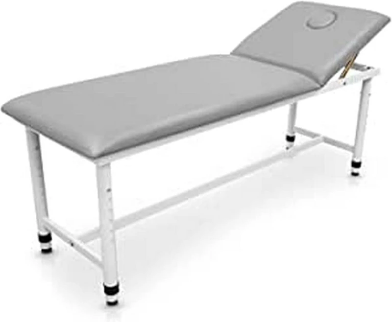 Quirumed Fixed Stretcher, Height adjustable, Silver, 185 x 62 cm, Steel, Leatherette, Folding Backrest, Face Hole, Legs Adjustable to uneven floors, up to 120 kg