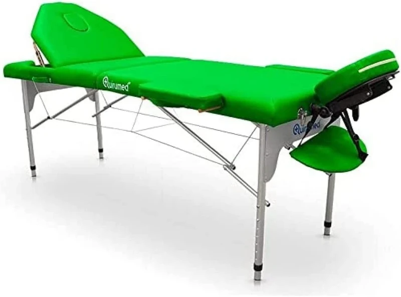 Quirumed Pro Aluminium Folding Massage Table Pro, 186 x 66 cm, Pistachio Green, Pistachio Green, Leatherette, Face hole, Removable headrest, Height adjustable, 2 Section, up to 150 kg