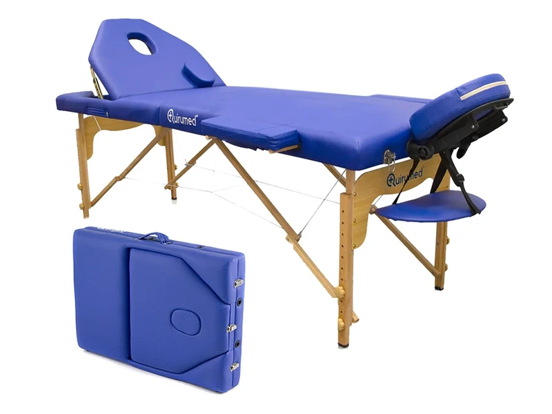 Quirumed Elite Folding Wooden Massage Table Blue 194 x 70 cm Faux Leather Portable Folding Backrest Removable Head Face Hole Height Adjustable up to 150kg