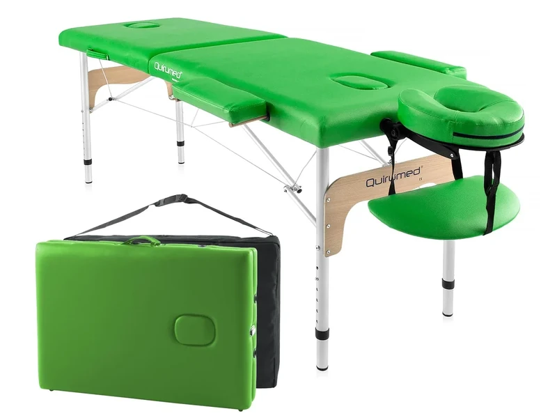 Quirumed Aluminium Folding Massage Table Easy, Colour Green, 180 x 60 cm, Leatherette, Portable, Lightweight, Removable headrest, Face hole, Height adjustable, Up to 120 kg - Image 1