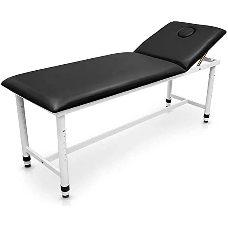 QUIRUMED Fixed Stretcher, Height Adjustable, Black, 185 x 62 cm, Steel, Leatherette, Folding Back, Facial Hole, Adjustable Legs to Ground Sloads, Up to 120 kg